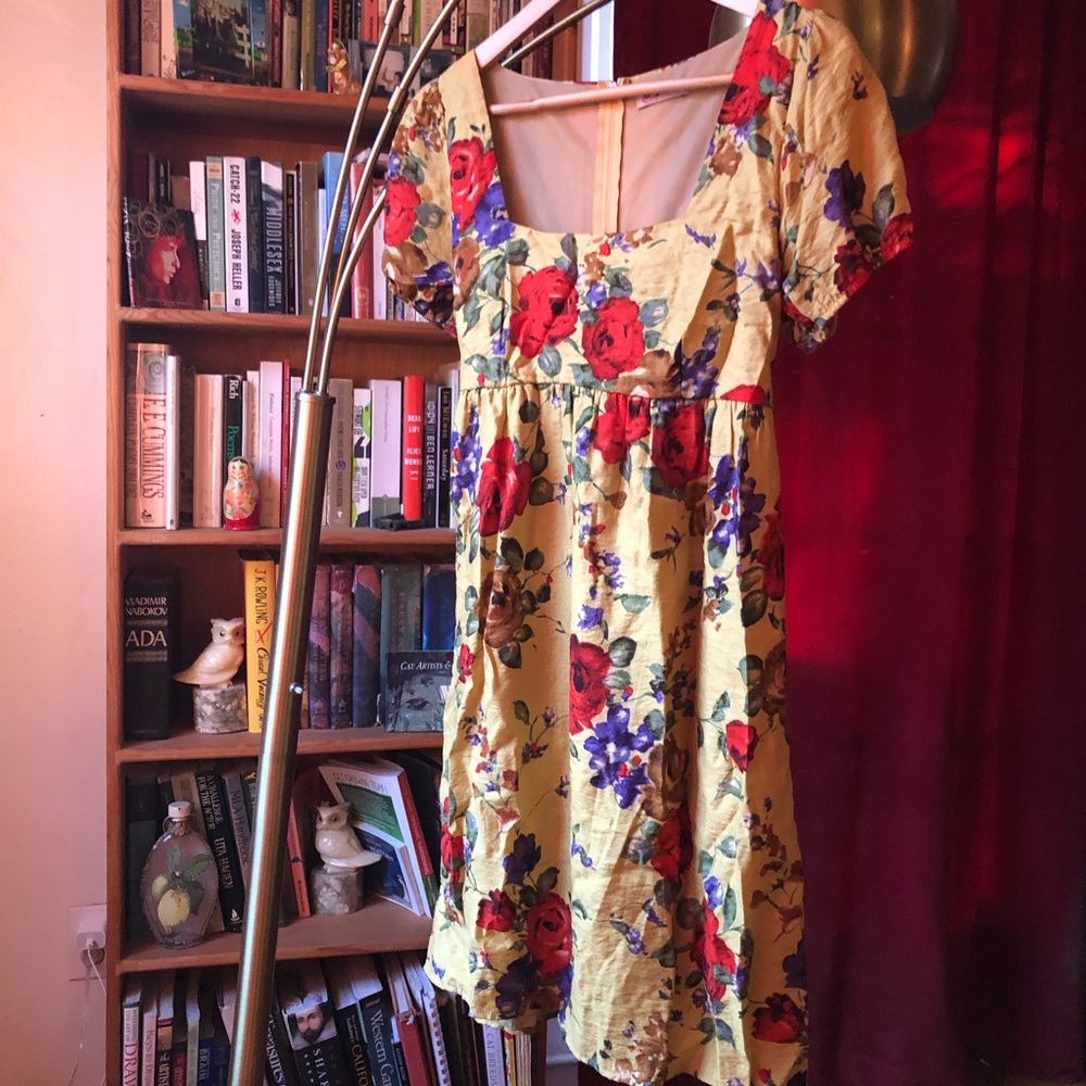 Vintage Yellow Floral Mini Dress sz S